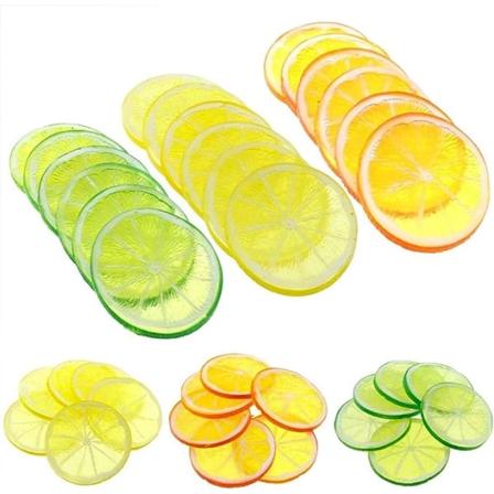 30 stk kunstige sitronskiver i plast, realistiske sitroner, naturtro dekorative falske frukter, bryllupsdekorasjon, festivaldekorasjon, fotorekvisita