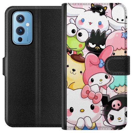 Kompatibelt Lommeboketui til OnePlus 9 Tett mønster av søte figurer med store øyne i ulike farger og uttrykk med LABUBU-tekst