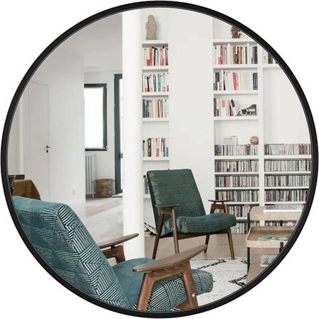 Hengende veggmontert speil, rundt HD-glasspeil for dekorering, bad, stue soverom svart, 40x40cm