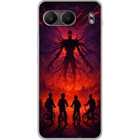 Kompatibelt Mobilskal till OnePlus OnePlus Nord 4 Mörk fantasyillustration inspirerad av Stranger Things med övernaturlig varelse, blixtar och cykla