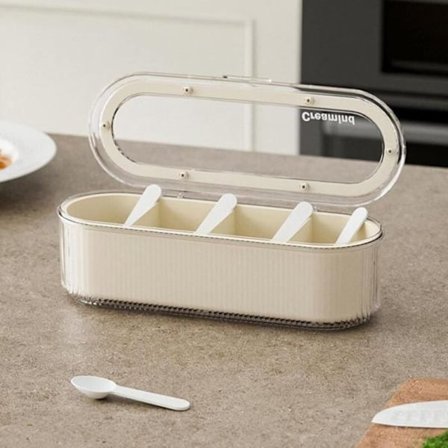 Køkken krydderi krukker, krydderi boks, opdelt krydderi boks med låg og serveringsskeer