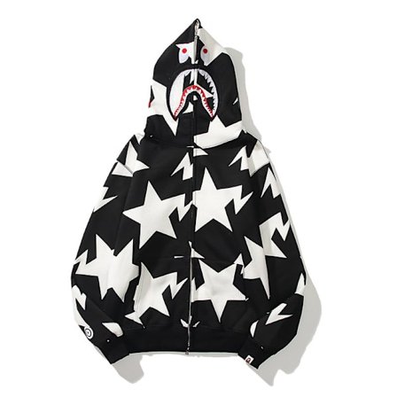 Hajhuvud dragkedja 3D sweatshirt dragkedja hoodie Black and white stars XXL