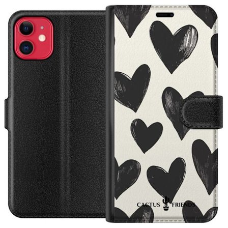 Kompatibel Tegnebogsetui til Apple Apple iPhone 11 Cactus and Friends - Bold Black Love Pattern