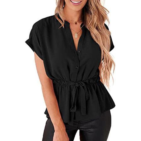 Dam V-ringad Skjortor Elastisk Midja Blus