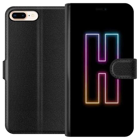 Kompatibelt Plånboksfodral till Apple Apple iPhone 7 Plus Minimalistisk neonbokstav H i färgskiftande ljus mot svart bakgrund med modern typografisk