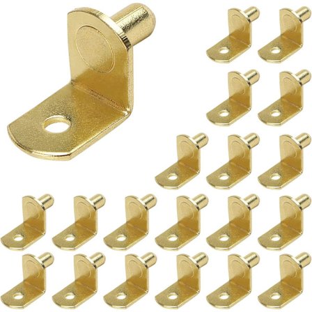 Hylle Støttepinner 20 Stykker 6mm Metall L-Formet Støttepinner Hylle Støtte Nikkelbelagte Pinner for Tre Møbler Skapbrakett (Gullfarge)