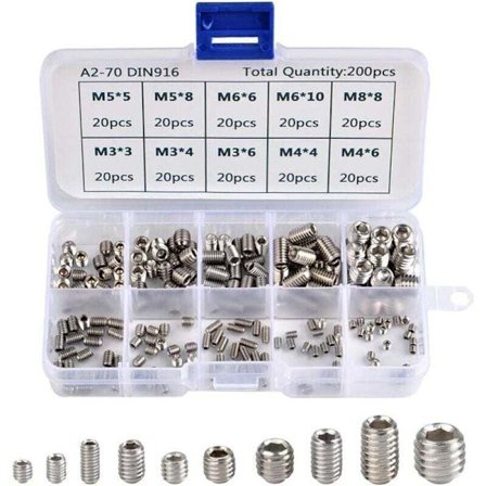 200 st Hex Allen-skruvar Sortimentskit M3 M4 M5 M6 M8 Rostfritt stål Hex-skruvar för verkstad Garage Hemmabruk