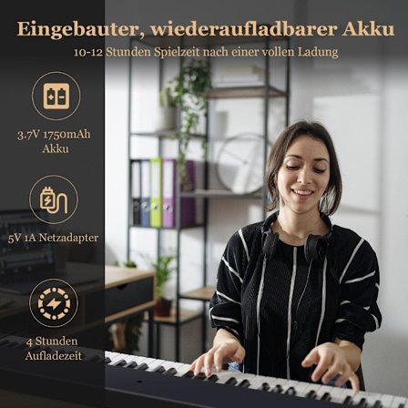 Foldbart E-tastatur Sammenfoldeligt med 88 belyste taster Digitalt tastatur Digitalt tastatur Sort