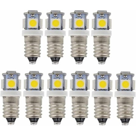 10 stk. E10 12V Cool White LED-pærer 5SMD 0,5W 50LM Lampe