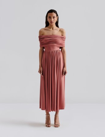 Malina Ariel Off Shoulder Jersey Midi Dress - Pink - XL