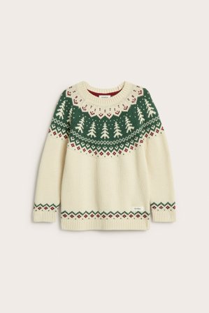 Newbie | Bożonarodzeniowy sweter z dzianiny, w choinki | Offwhite