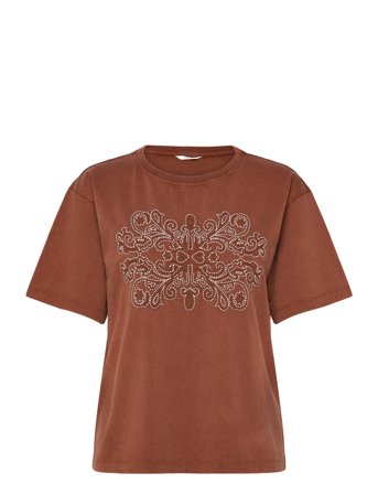 Crleona Emb Tshirt Brown Cream