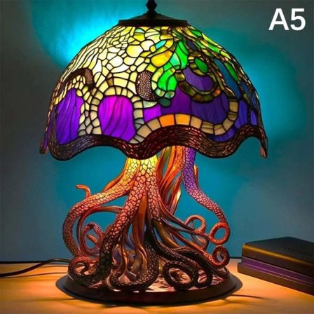 Vintage Tiffany-inspirerede lamper med svamp, snegl og blæksprutte A5