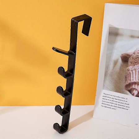 Dørhængende bøjlestang til soveværelse, plastik, opbevaringskroge til hjemmet, taskeholder til tasker over døren (2 stk., sort + hvid) Q