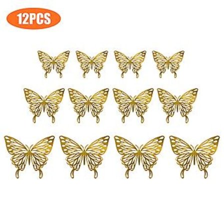 24/12 stk. Sommerfugl 3D Veggklistremerker Kunst Dekaler Hjem Rom Dekor DIY Dekor (Gull D-12 stk.)