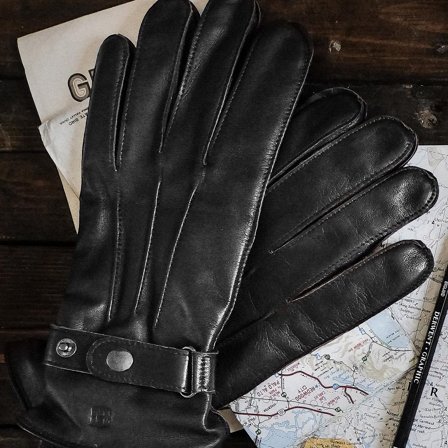 Gants en cuir de mouton noirs à taille de poignet réglable pour écran tactile pour hommes - Gants pour l'hiver