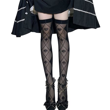 Kvinnor Lolita Gothic Lår Höga genomskinliga strumpor japansk stil Anime Poker For Cross Diamond Pläd Jacquard Mönstrad Cosplay över knä långa 