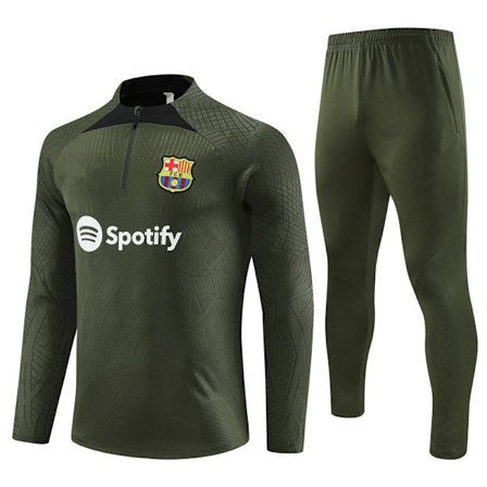 Barcelona langermet halv sportsbekledning voksen fotballuniform treningsdress langermet drakt armygrønn 23-24 sesong-WELLNGS ArmyGreen