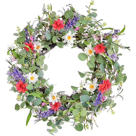 22-tums dörrkrans, vår sommar konstgjorda kransar eukalyptus blomkrans året runt dekoration för ytterdörr, hem, fönster, vägg, bröllop, fest (w