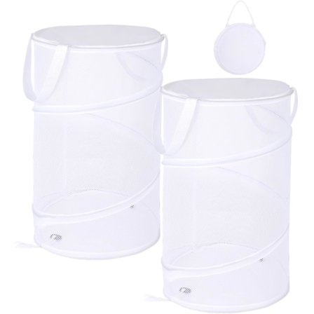 2-pak foldbare vasketøjskurve med lynlåslåg, lille vasketøjskurv til tøj, legetøj, camping, rejser, kollegieværelse Hvid