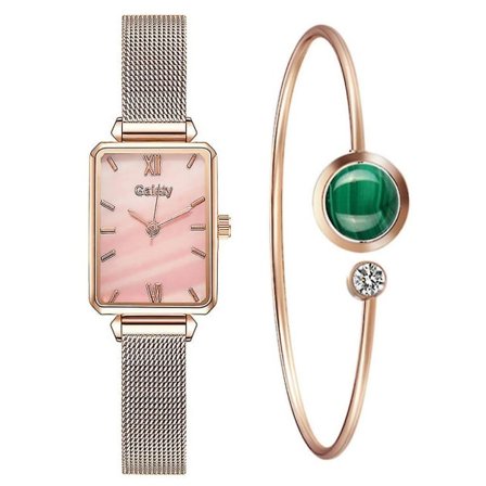 Kvinder ure Mode Square Kvarts ur armbånd sæt pink