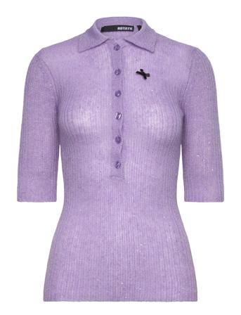 Sequin Knit Polo Shirt Tops Knitwear Jumpers Purple ROTATE Birger Christensen