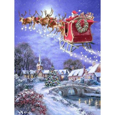 Full 5d Diy Diamond Painting Cross Stitch Santa's Carriage Brode Som På Bilden 1 40x50cm