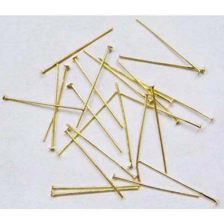 100 st Guldpläterade hattpinnar med platt hatt 28 mm. långa