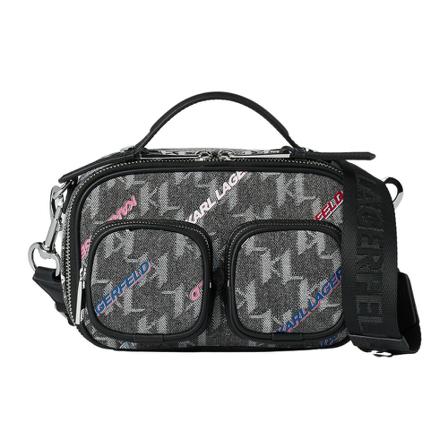 Karl Lagerfeld, Monogram Dnm Print Crossbody Bag Czarny, Kobieta, Rozmiar: ONE Size