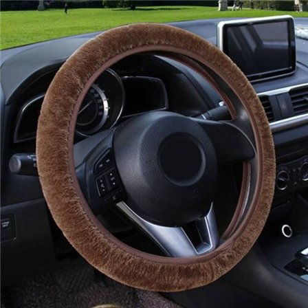 (Brun) Vintermjuk kort pälsskydd på ratt/O SHI CAR Universal Elasticitet Bilrattsskydd