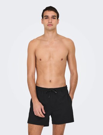 ONLY & SONS Onsted Life Solid Seersucker Swim Noos - Black - S