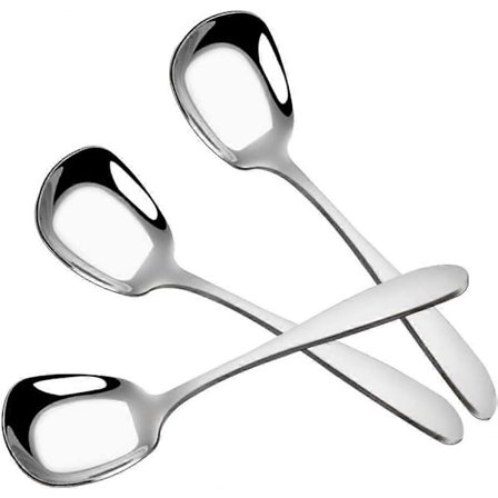 3 stk. Firkantede suppeskeer, fortykkede suppeskeer i rustfrit stål, flad firkantet ske, bordsskeer, serveringsske, stor
