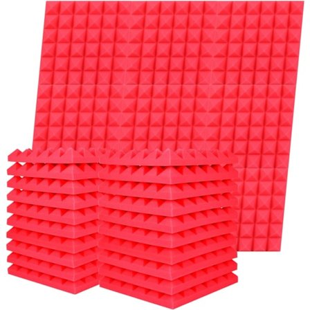 Lydisolerende Akustisk Skumplater 12-delt Sett 2 X 12 X 12 Tommer, Lydisolerende Paneler Brannsikker Akustisk Skum (Rød)