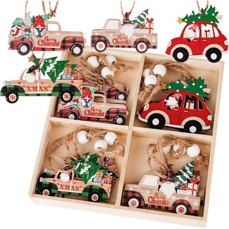 12 stk. juletræspynt i træ, juleophæng, trædekoration, juletræspynt til gavemærker, jul, fest