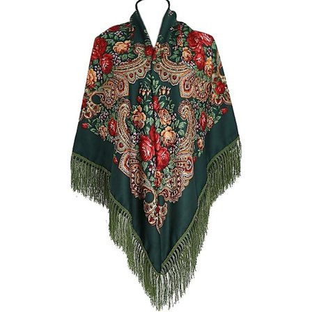 Oversized Tradisjonell Blomster Poncho Sjal Retro Skjerf Med Duskkant