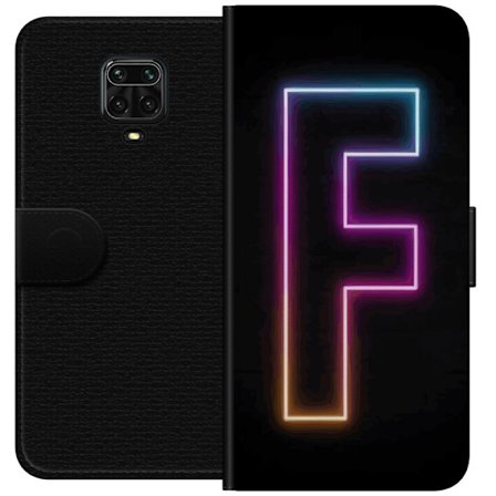 Yhteensopiva Lompakkokotelo Xiaomi Xiaomi Redmi Note 9 Pro Neonkirjain F vaaleanpunaisella, sinisellä ja keltaisella valokehyksillä tummaa taustaa v