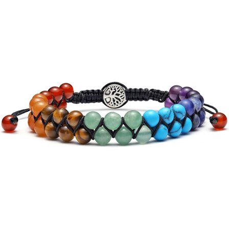 7 Chakra Healing Krystal Armbånd Kvinder Reiki Sten Reb Flettet Ædelstensarmbånd med Livstræ Charm Julegave