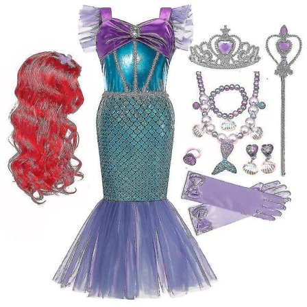 Pige Prinsesse Lille Havfrue Ariel Kjole Børn Charme Kostume Karneval Fødselsdagstøj Sommerkjole Piger 3T 9PCS Havfrue Sæt H
