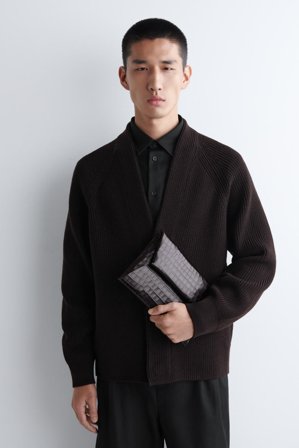 COS Men's Croc Effect Leather Pouch Bag in Brown