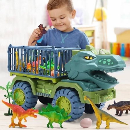 Dinosaurie Lastbil Leksak, Dinosaurie Transportbil - med 3 Mini Plast Dinosaurier - Pojkpresent