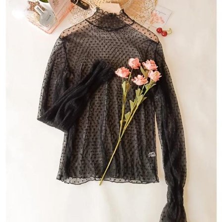 T-shirt toppar genomskinlig blus SVART S