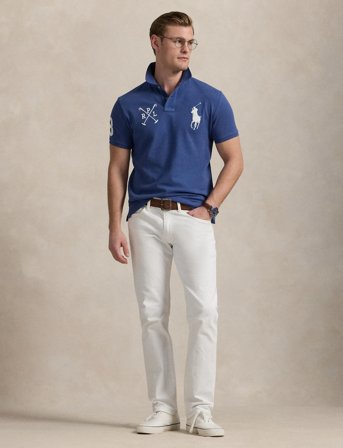 Polo Ralph Lauren Custom Slim Fit Big Pony Mesh Polo Shirt - Blue - XXL