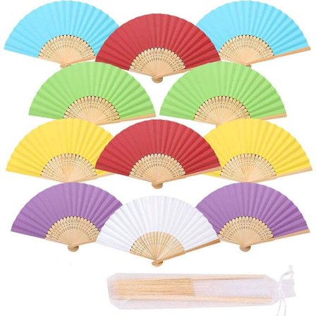 12 Bryllupsvifter + Organzaposer, Sammenfoldelig Håndholdt vifte Bambuspapir til Kirkebryllupsgave, Vægdekoration, Festgave, DIY Væg, V