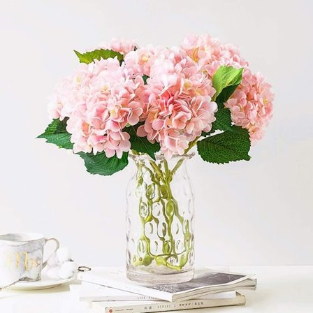 3 stk kunstige hortensiaer silkebukett til bryllup, brud, kontor, hjem, festdekorasjon (helt rosa)