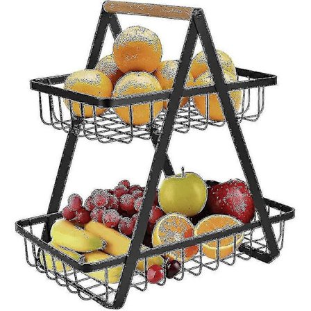 Fruktkorgar, Dekorativ Fruktkorg i Metall med Flera Våningar, 2-Vånings Fruktkorg i Metall, Avtagbara Fruktkorgar (svart) - XSS