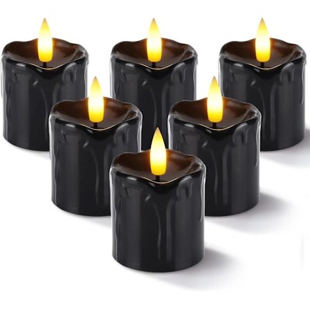 2" x 2" Timer Flakkende Flammeløse Lys, 6-pakning 3D Veke Elektriske Lys for Jul (Svart) Svart