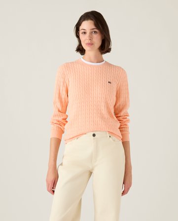 Lexington Zopfstrickpullover aus bio-baumwolle, peach melange
