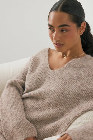 NA-KD Knitted V-Neck Sweater - Trøjer - Brun - XS (EU 32)
