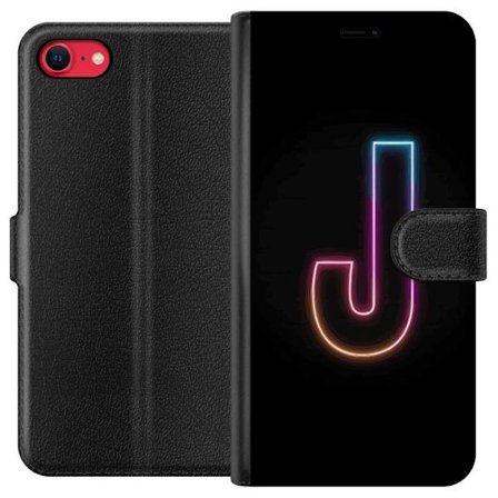 Yhteensopiva Lompakkokotelo Apple Apple iPhone 7 Minimaalinen neonkirjain J värien vaihtuessa valossa mustaa taustaa vasten