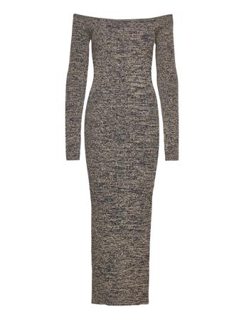 Firm Rib Off-Shoulder Dress Maxikjole Festkjole Brun REMAIN Birger Christensen